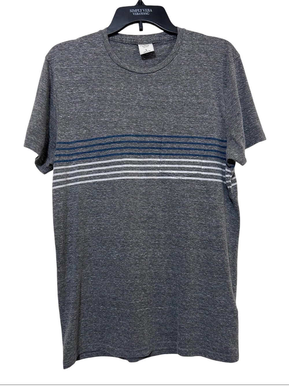 Abercrombie & Fitch Heather Gray Striped Pocket T-Shirt Made in USA Size Large - Picture 1 of 7